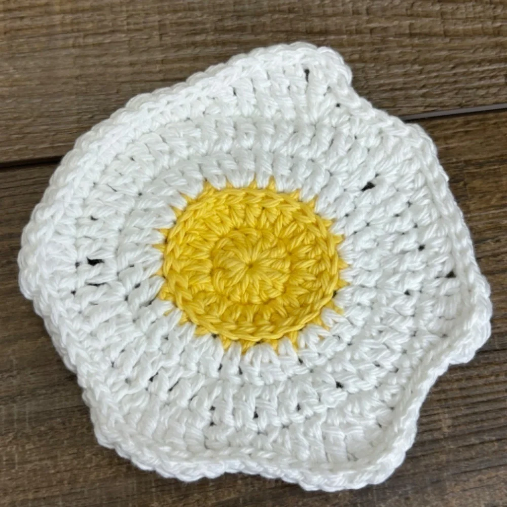 Coasters Sunny Side Up Fried Egg Cup Mug Set of 4‎ Handcrafted Crochet Cotton